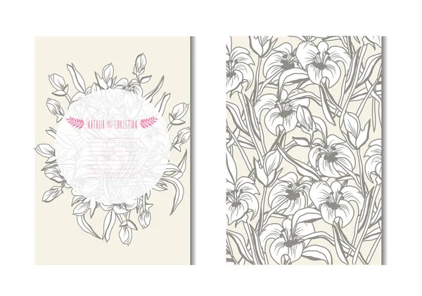 Elegante Karten Mit Dekorativen Lilienblüten Designelemente Kann Für Hochzeit Babydusche — Stockvektor