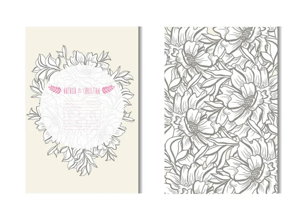 Cartes Élégantes Avec Des Fleurs Pivoine Décoratives Des Éléments Design — Image vectorielle