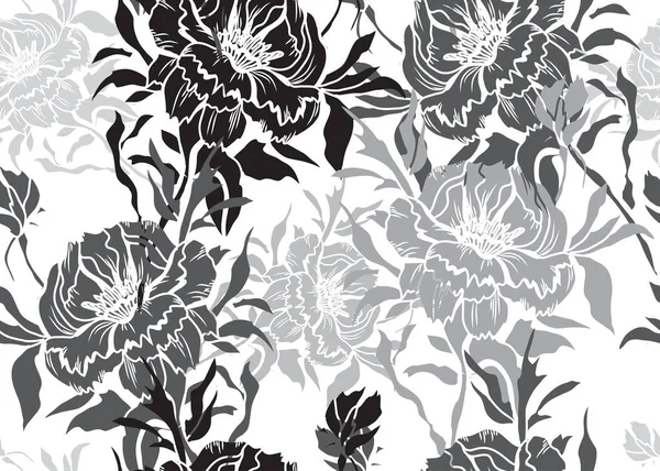 Elegante Patrón Sin Costuras Con Flores Peonía Elementos Diseño Patrón — Archivo Imágenes Vectoriales