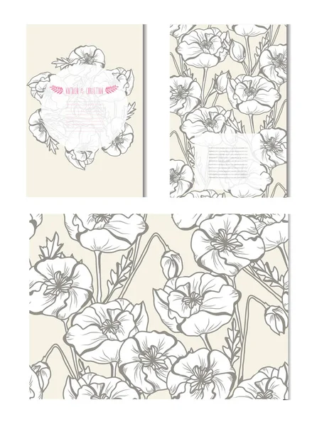 Cartões Elegantes Com Flores Papoula Decorativas Elementos Design Pode Ser — Vetor de Stock