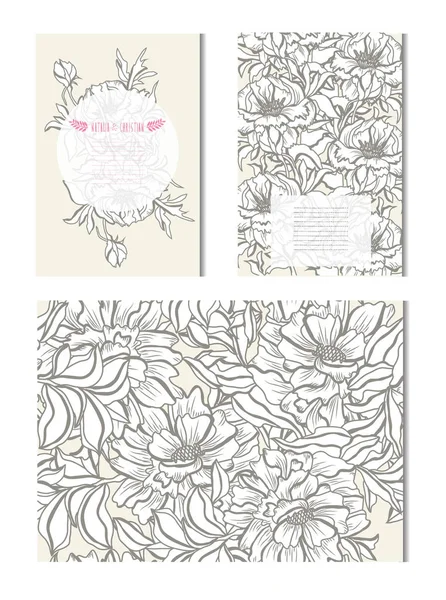 Cartes Élégantes Avec Des Fleurs Pivoine Décoratives Des Éléments Design — Image vectorielle