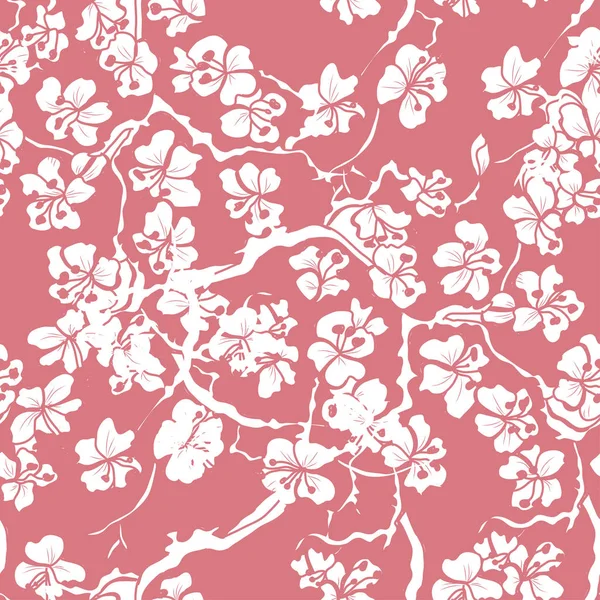 Elegancki Bezszwowy Wzór Sakura Kwiaty Elementy Projektu Kwiatowy Wzór Zaproszenia — Wektor stockowy