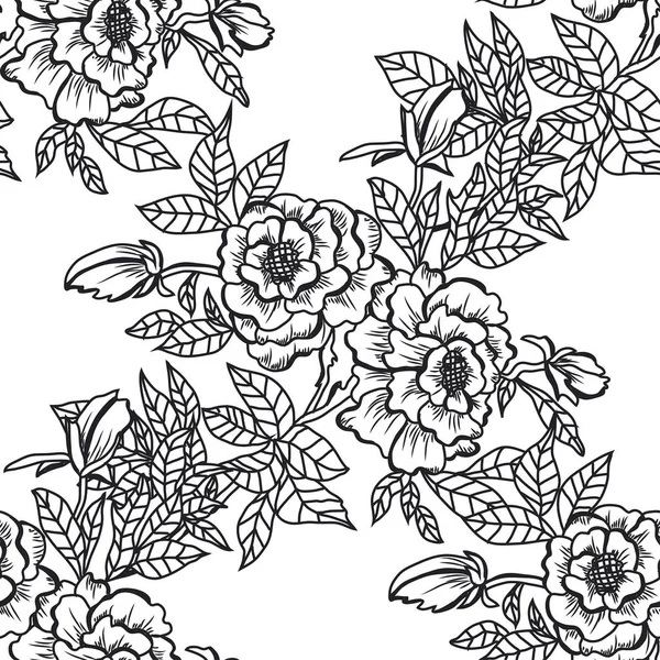 Élégant Motif Sans Couture Avec Des Fleurs Pivoine Des Éléments — Image vectorielle