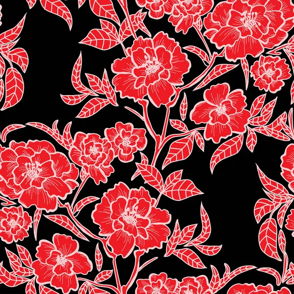 Élégant Motif Sans Couture Avec Des Fleurs Pivoine Des Éléments — Image vectorielle