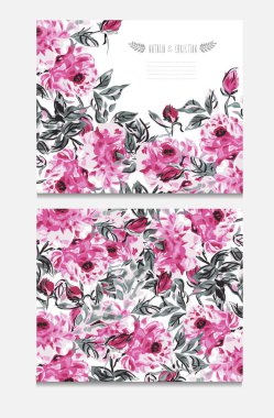 Dekoratif şakayık çiçekleri, tasarım öğeleri ile zarif kartları. Kullanılabilir düğün, bebek duş, anneler günü, Sevgililer günü, Doğum günü kartları, davetiyeler, selamlar. Vintage dekoratif çiçek.