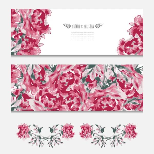 Cartões Elegantes Com Flores Peônia Decorativas Elementos Design Pode Ser — Vetor de Stock