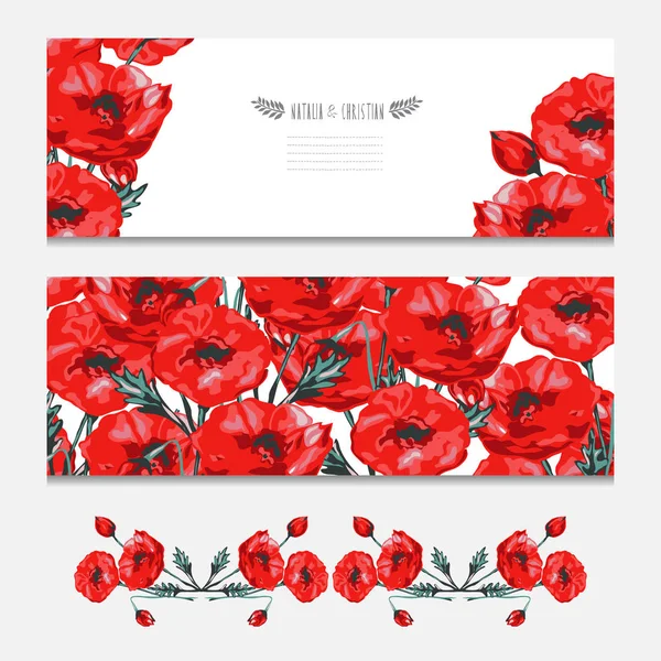 Elegante Kaarten Met Decoratieve Poppy Bloemen Designelementen Kan Worden Gebruikt — Stockvector