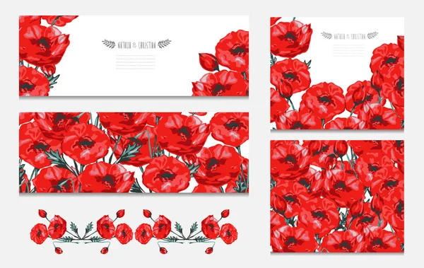 Cartes Élégantes Avec Fleurs Pavot Décoratives Éléments Design Peut Être — Image vectorielle