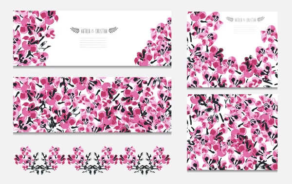Κομψό Κάρτες Λουλούδια Διακοσμητικά Sakura Σχεδιαστικά Στοιχεία Μπορεί Χρησιμοποιηθεί Για — Διανυσματικό Αρχείο