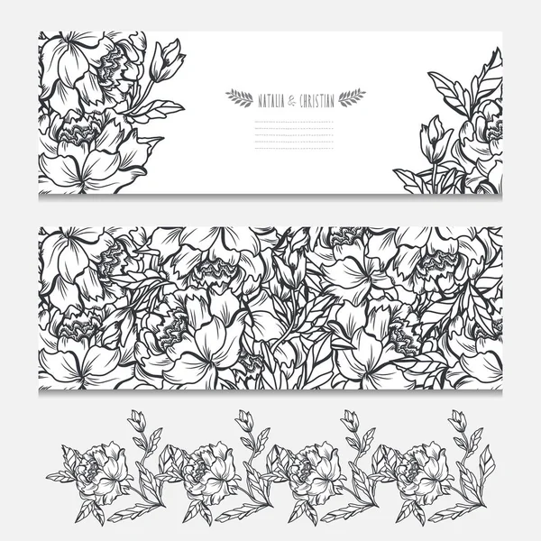 Elegante Karten Mit Dekorativen Pfingstrosenblumen Designelemente Kann Für Hochzeit Babydusche — Stockvektor