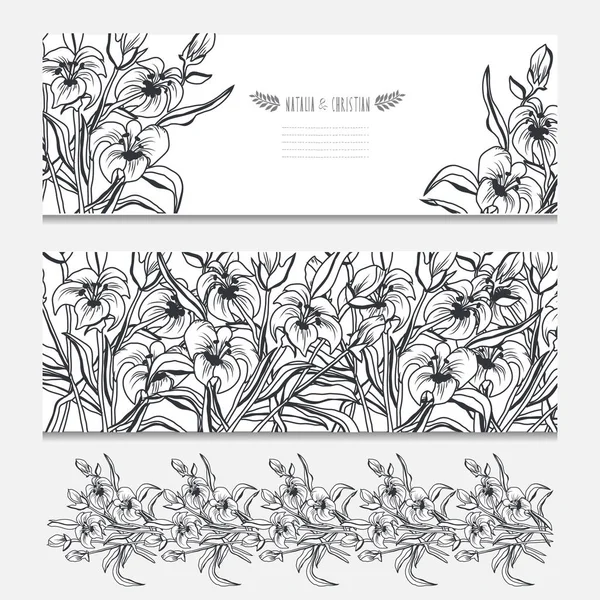 Eleganti Carte Con Fiori Giglio Decorativi Elementi Design Può Essere — Vettoriale Stock