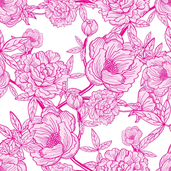 Élégant Motif Sans Couture Avec Des Fleurs Pivoine Des Éléments — Image vectorielle