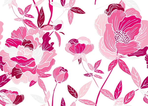 Élégant Motif Sans Couture Avec Des Fleurs Pivoine Des Éléments — Image vectorielle