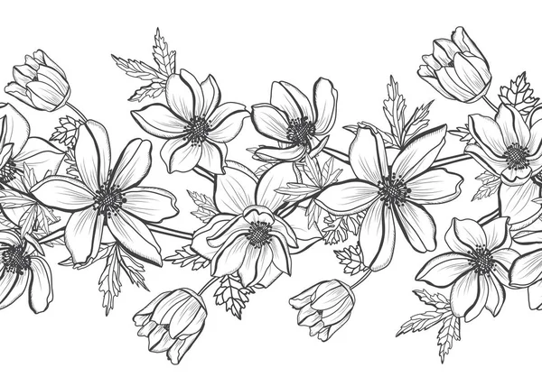 Κομψό Μοτίβο Χωρίς Ραφή Άνθη Ανεμώνης Στοιχεία Σχεδιασμού Floral Μοτίβο — Διανυσματικό Αρχείο