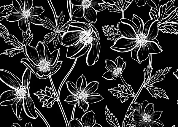 Élégant Motif Sans Couture Avec Des Fleurs Anémone Des Éléments — Image vectorielle