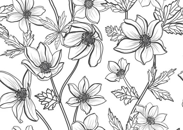 Elegantní Bezešvý Vzor Sasankovými Květy Designové Prvky Květinový Vzor Pro — Stockový vektor