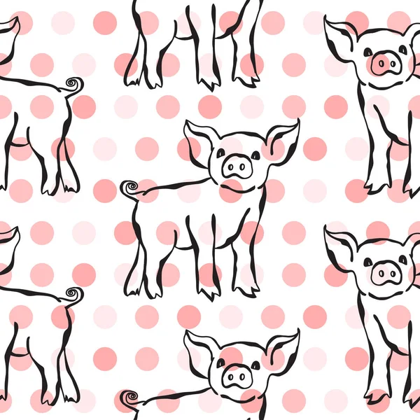 Elegante Naadloze Patroon Met Hand Getrokken Varken Varkensvlees Symbolen Ontwerpelementen — Stockvector
