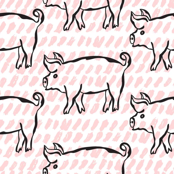 Elegant Seamless Pattern Hand Drawn Pig Pork Symbols Design Elements — Stock Vector