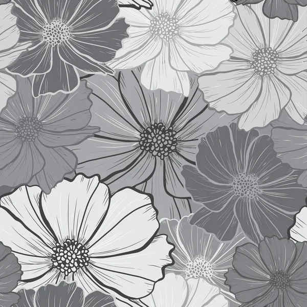 Elegante Naadloze Patroon Met Kosmos Bloemen Designelementen Bloemmotief Voor Uitnodigingen — Stockvector