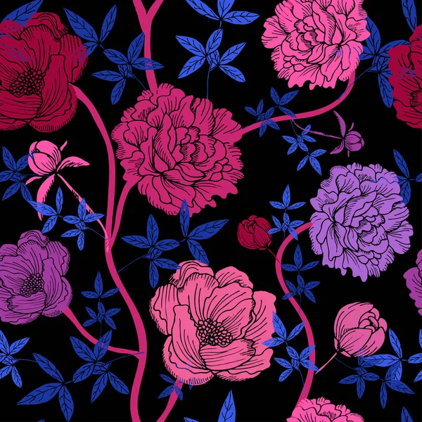 Elegant Seamless Pattern Peony Flowers Design Elements Floral Pattern Invitations — Stock Vector