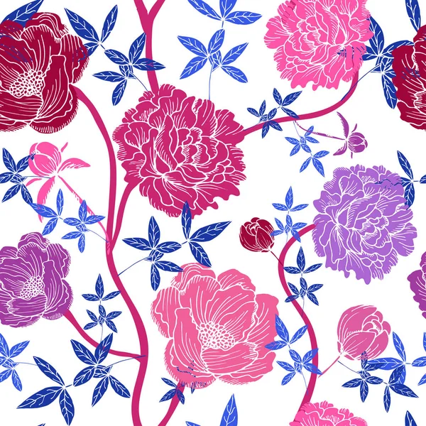 Κομψό Σχέδιο Χωρίς Ραφή Λουλούδια Παιώνιος Στοιχεία Σχεδιασμού Floral Μοτίβο — Διανυσματικό Αρχείο