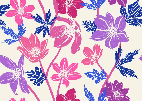 Élégant Motif Sans Couture Avec Des Fleurs Anémone Des Éléments — Image vectorielle