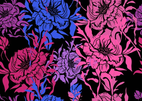 Elegante Naadloze Patroon Met Pioenachtige Bloemen Design Elementen Bloemen Patroon — Stockvector