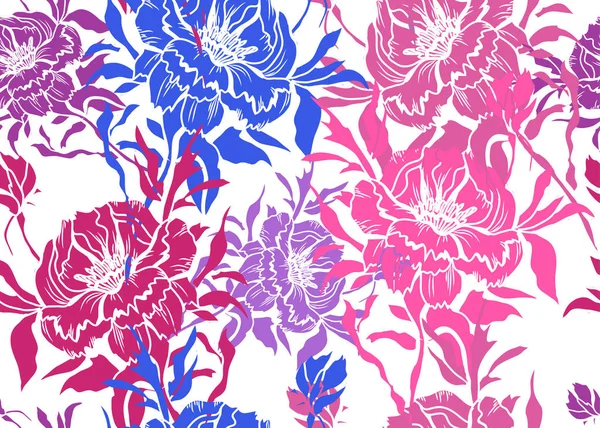 Élégant Motif Sans Couture Avec Des Fleurs Pivoine Des Éléments — Image vectorielle