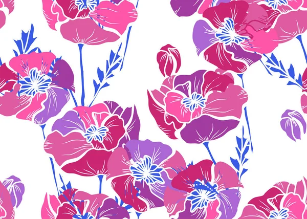 Elegant Seamless Pattern Poppy Flowers Design Elements Floral Pattern Invitations — Stock Vector