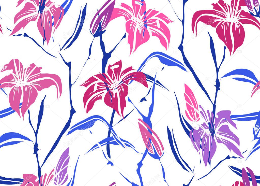 Elegant seamless pattern with lily flowers, design elements. Floral  pattern for invitations, cards, print, gift wrap, manufacturing, textile, fabric, wallpapers