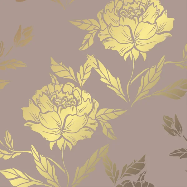 Elegantes Goldenes Muster Mit Handgezeichneten Dekorativen Pfingstrosen Designelementen Blumenmuster Für — Stockvektor