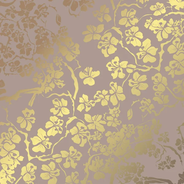 Elegante Patrón Dorado Con Flores Sakura Decorativas Dibujadas Mano Elementos — Vector de stock