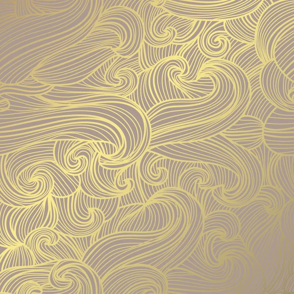 Elegante Patrón Dorado Con Ondas Decorativas Dibujadas Mano Elementos Diseño — Vector de stock