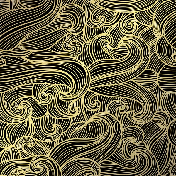 Elegante Gouden Patroon Met Hand Getrokken Decoratieve Golven Ontwerpelementen Bloemmotief — Stockvector