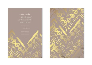 Grunge süslemeleri, tasarım öğeleri ile zarif altın kartları. Kullanılabilir düğün, bebek duş, anneler günü, Sevgililer günü, Doğum günü, rsvp kartları, davetiyeler, tebrik için. Altın şablon arka plan