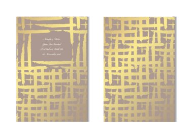 Dekoratif kılavuz, tasarım öğeleri ile zarif altın kartları. Kullanılabilir düğün, bebek duş, anneler günü, Sevgililer günü, Doğum günü, rsvp kartları, davetiyeler, tebrik için. Altın şablon arka plan