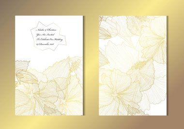 Dekoratif ebegümeci, tasarım öğeleri ile zarif altın kartları. Kullanılabilir düğün, bebek duş, anneler günü, Sevgililer günü, Doğum günü, rsvp kartları, davetiyeler, tebrik için. Altın şablon arka plan