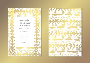 Grunge süslemeleri, tasarım öğeleri ile zarif altın kartları. Kullanılabilir düğün, bebek duş, anneler günü, Sevgililer günü, Doğum günü, rsvp kartları, davetiyeler, tebrik için. Altın şablon arka plan