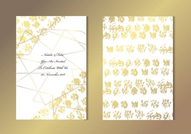 Grunge süslemeleri, tasarım öğeleri ile zarif altın kartları. Kullanılabilir düğün, bebek duş, anneler günü, Sevgililer günü, Doğum günü, rsvp kartları, davetiyeler, tebrik için. Altın şablon arka plan