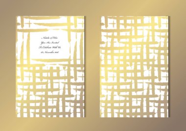 Dekoratif kılavuz, tasarım öğeleri ile zarif altın kartları. Kullanılabilir düğün, bebek duş, anneler günü, Sevgililer günü, Doğum günü, rsvp kartları, davetiyeler, tebrik için. Altın şablon arka plan