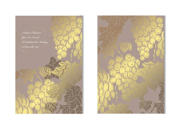 Eleganckie Złote Karty Winogron Dekoracyjne Elementy Projektu Może Być Używany — Wektor stockowy