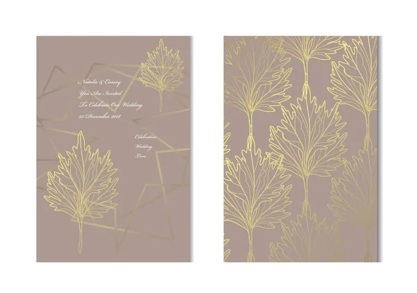 优雅的金色卡片配有装饰树叶 设计元素 可用于婚礼 婴儿沐浴 母亲节 情人节 Rsvp 背景金黄模板 — 图库矢量图片