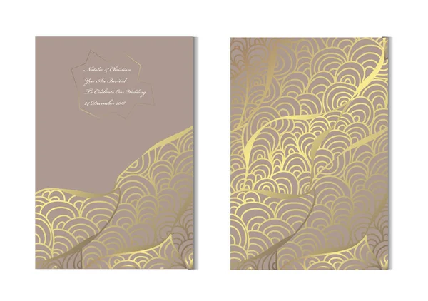 Eleganti Carte Oro Con Onde Decorative Elementi Design Può Essere — Vettoriale Stock