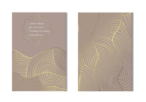 Elegantes Tarjetas Doradas Con Ondas Decorativas Elementos Diseño Puede Utilizar — Vector de stock