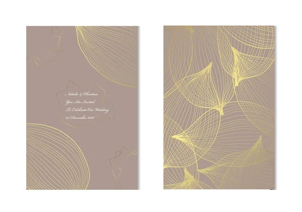 Eleganti Carte Oro Con Foglie Decorative Elementi Design Può Essere — Vettoriale Stock