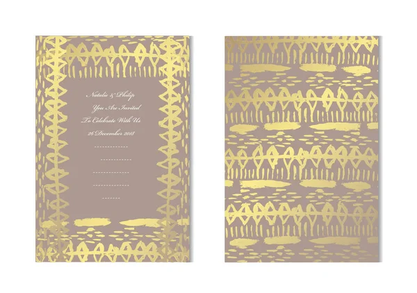 Cartões Dourados Elegantes Com Decorações Grunge Elementos Design Pode Ser — Vetor de Stock