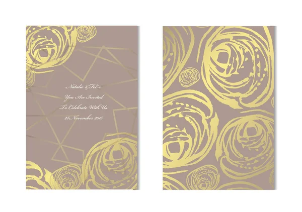 Elegantes Tarjetas Doradas Con Decoraciones Grunge Elementos Diseño Puede Utilizar — Vector de stock