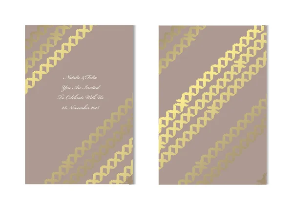 Elegantní Zlaté Karty Ozdobnými Stehy Designovými Prvky Lze Použít Pro — Stockový vektor