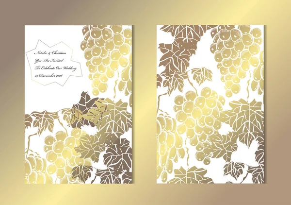 Dekoratif üzüm, tasarım öğeleri ile zarif altın kartları. Kullanılabilir düğün, bebek duş, anneler günü, Sevgililer günü, Doğum günü, rsvp kartları, davetiyeler, tebrik için. Altın şablon arka plan