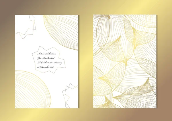 Elegantes Tarjetas Doradas Con Hojas Decorativas Elementos Diseño Puede Utilizar — Vector de stock